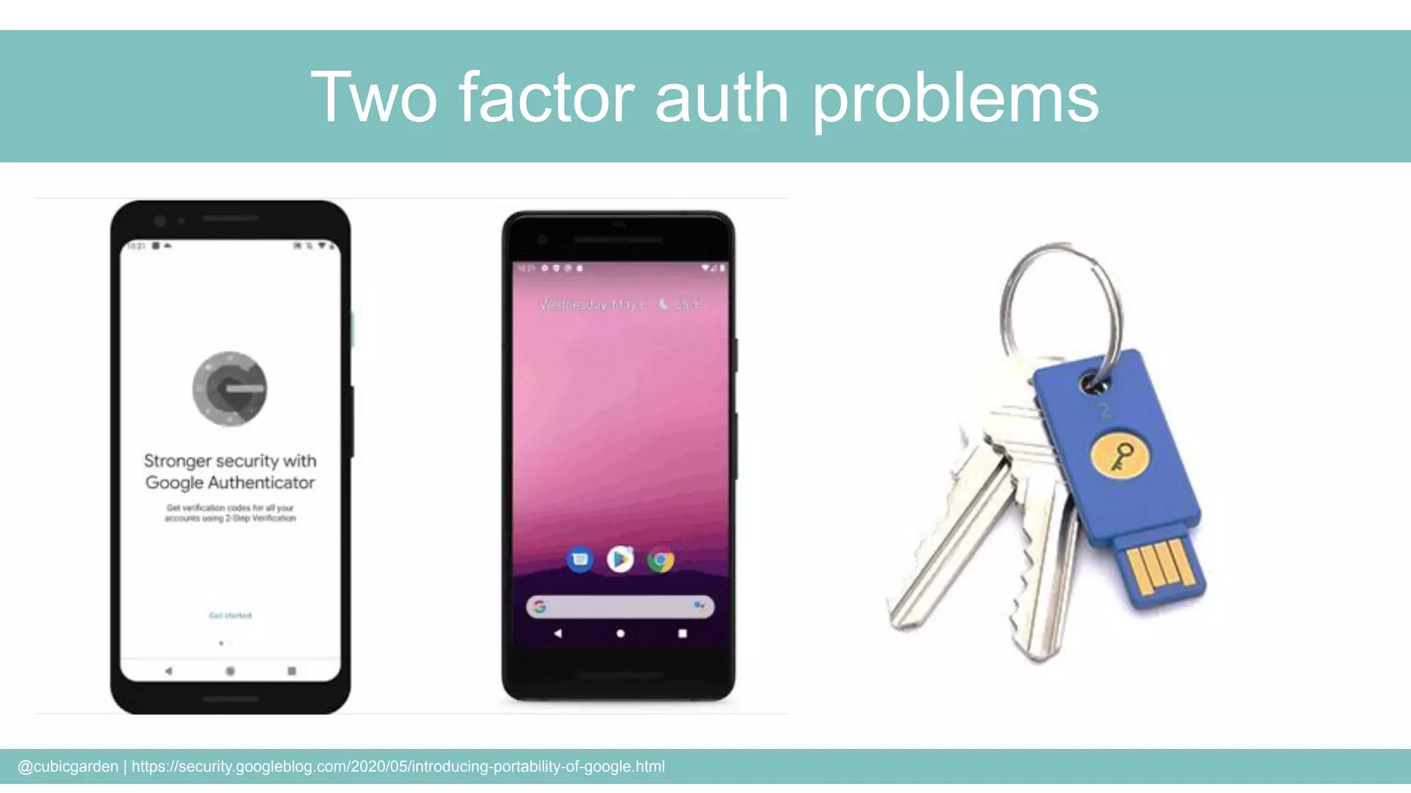 Two factor auth problems
@cubicgarden | https://security.googleblog.com/2020/05/introducing-portability-of-google.html
 