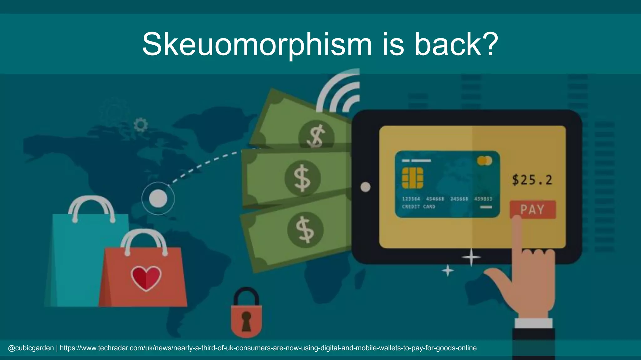 Skeuomorphism is back?
@cubicgarden | https://www.techradar.com/uk/news/nearly-a-third-of-uk-consumers-are-now-using-digital-and-mobile-wallets-to-pay-for-goods-online
 