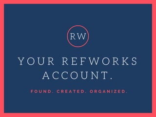 F O U N D . C R E A T E D . O R G A N I Z E D .
Y O U R R E F W O R K S
A C C O U N T .
R W
 