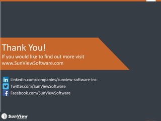 Thank You!
If you would like to find out more visit
www.SunViewSoftware.com
LinkedIn.com/companies/sunview-software-inc-
Twitter.com/SunViewSoftware
Facebook.com/SunViewSoftware
 