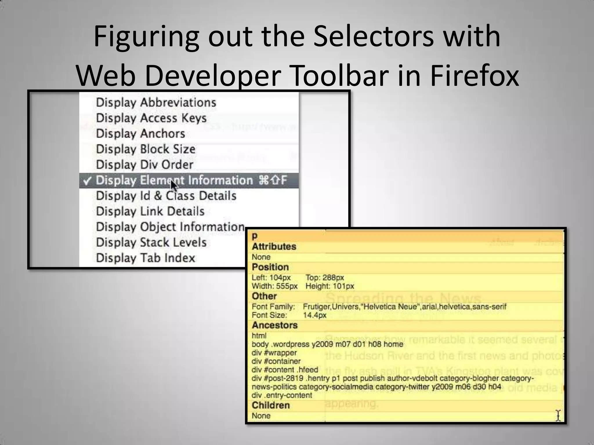 Figuring out the Selectors with Web Developer Toolbar in Firefox