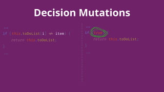 //.
if (this.toDoList[i] != item) {
return this.toDoList;
}
//.
Decision Mutations
//.
if (true) {
return this.toDoList;
}
//.
 