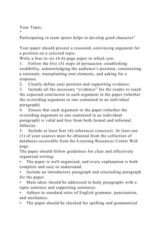 Your Topic Participating in team sports helps to develop good .docx