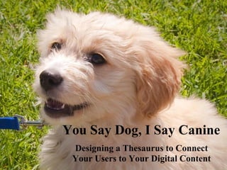 You Say Dog, I Say Canine
 Designing a Thesaurus to Connect
 Your Users to Your Digital Content
 