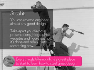 EverythingIsARemix.infoisagreatplace
tostarttolearnhowtostealgreatdesign
Stealit:
Youcanreverseengineer
almostanygooddesig...
