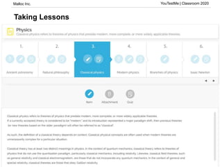 Malloc Inc. YouTestMe | Classroom 2020
Taking Lessons
 