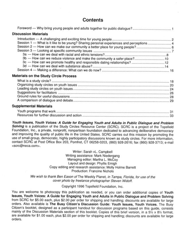 Youth Issues, Youth Voices: A Guide for Engaging Youth and Adults in Public Dialogue and Problem Solving Slide 2