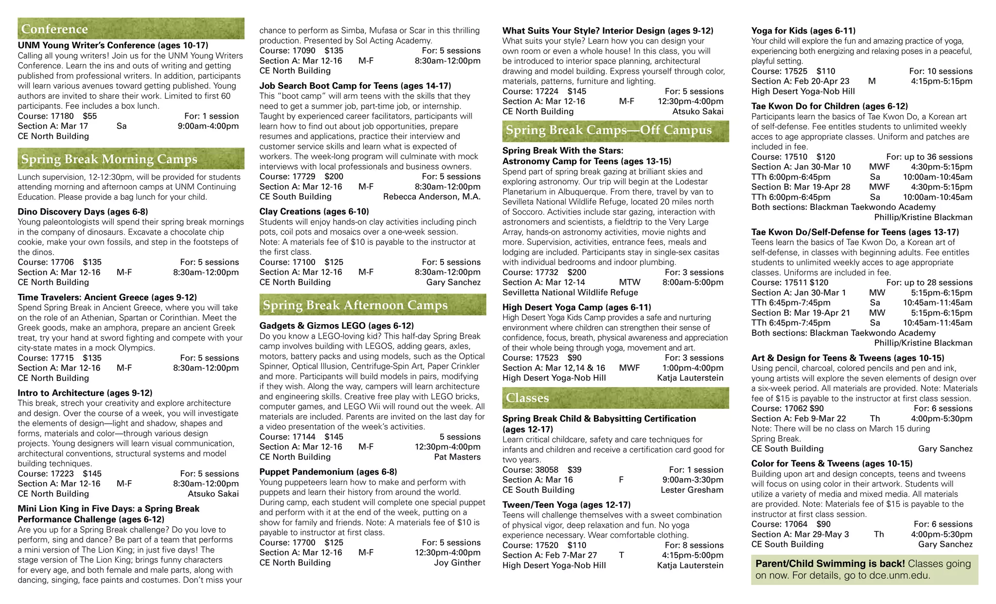 Youth Spring 2012 brochure UNM Continuing Education PDF