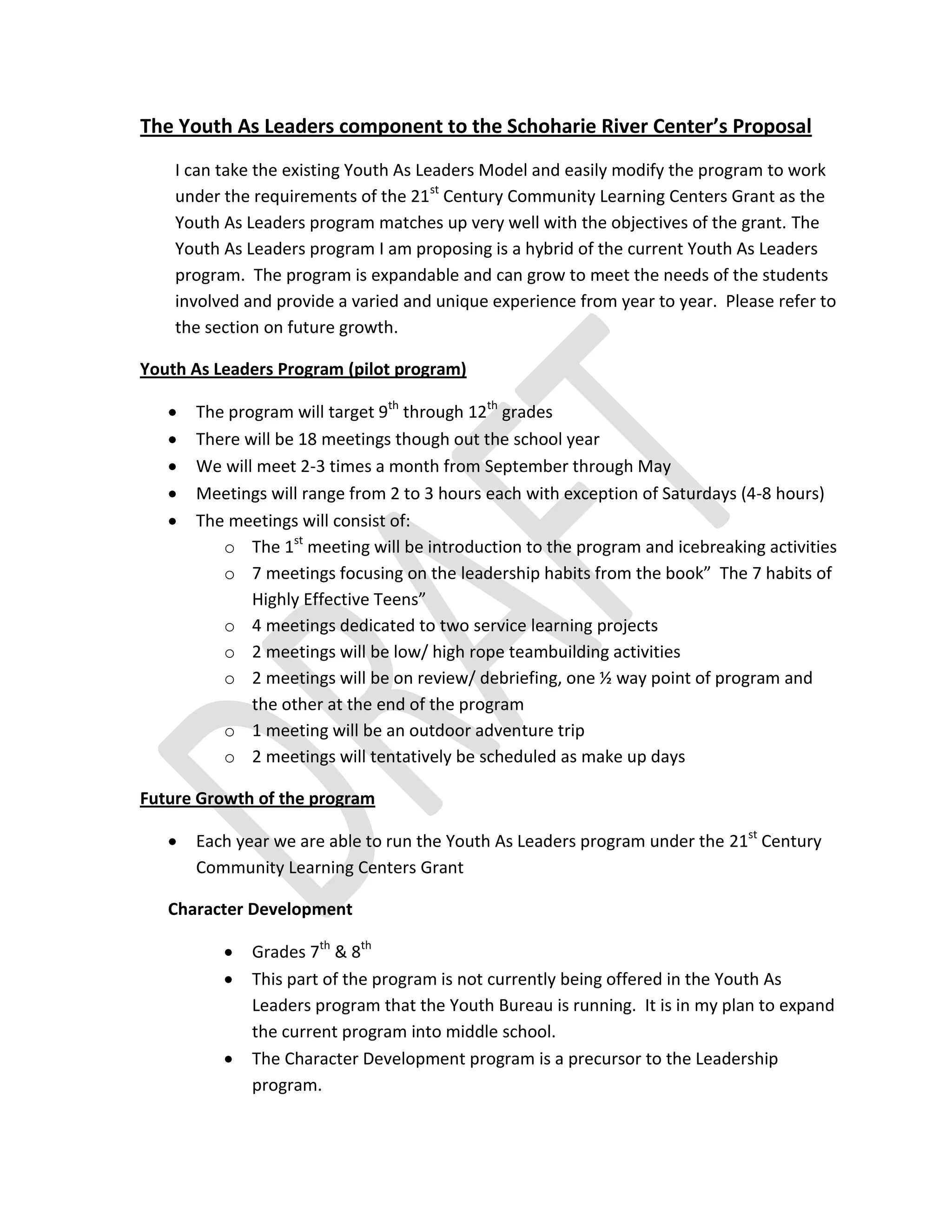 Youth as leaders proposal 21st century grant | PDF | Education