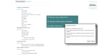  Review your intake form.
 Edit the information if needed.
 Submit the form.
 