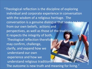 Reflection Good life skill Significant when an experience cannot be  explained using previous “frameworks” Experience  Cognitive Dissonance   Know  Cognitive Dissonance  creates a need, and an opportunity for assistance and encouragement with the reflection process  Often too easy to avoid the dissonance, for all  