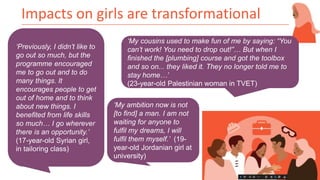 Impacts on girls are transformational
‘My ambition now is not
[to find] a man. I am not
waiting for anyone to
fulfil my dr...