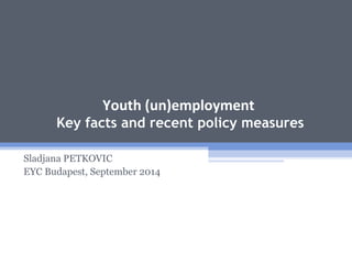 Youth (un)employment
Key facts and recent policy measures
Sladjana PETKOVIC
EYC Budapest, September 2014
 