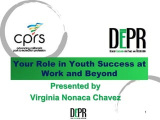 Your Role in Youth Success at
      Work and Beyond
         Presented by
   Virginia Nonaca Chavez
                            1
 