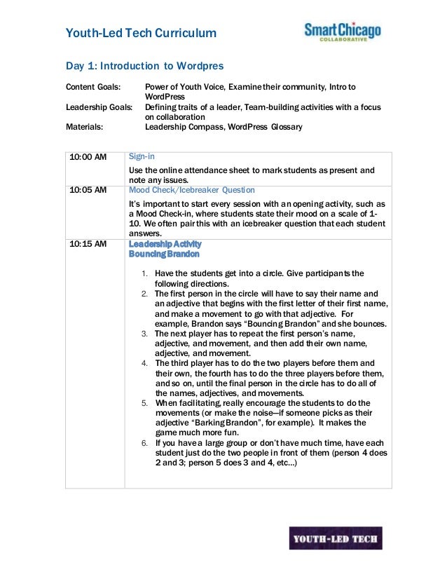 youth led tech curriculum all days word format