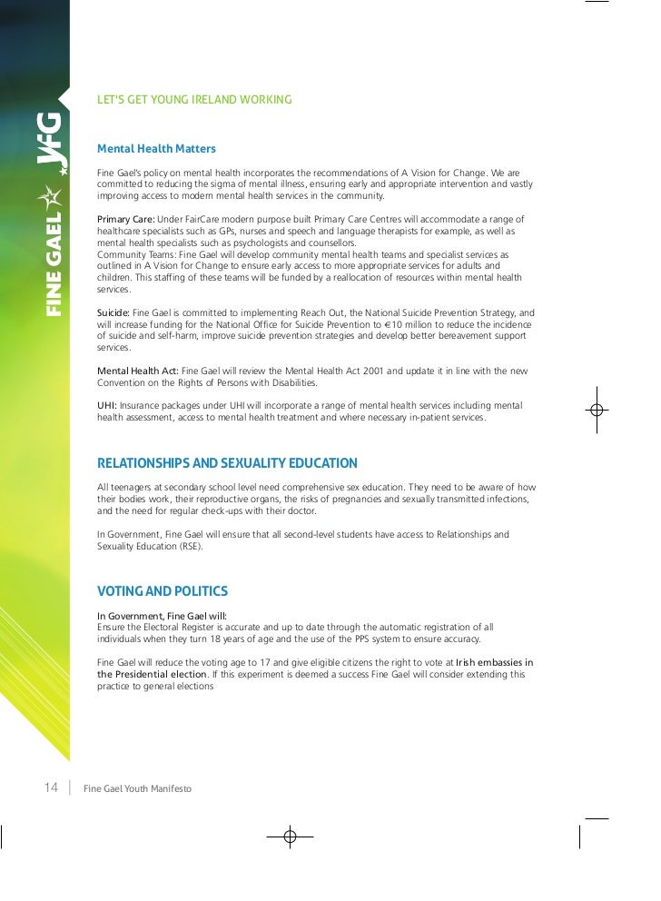 Young Fine Gael Youth Manifesto