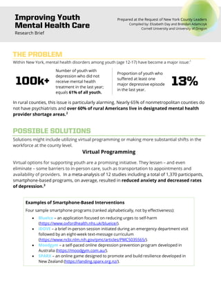 Improving Youth
Mental Health Care
Research Brief
Prepared at the Request of New York County Leaders
Compiled by: Elizabet...