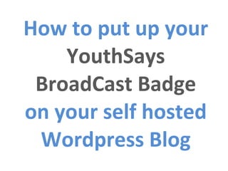 How to put up your  YouthSays BroadCast Badge on your self hosted Wordpress Blog 