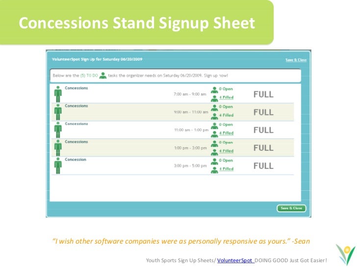 volunteer sign up sheets