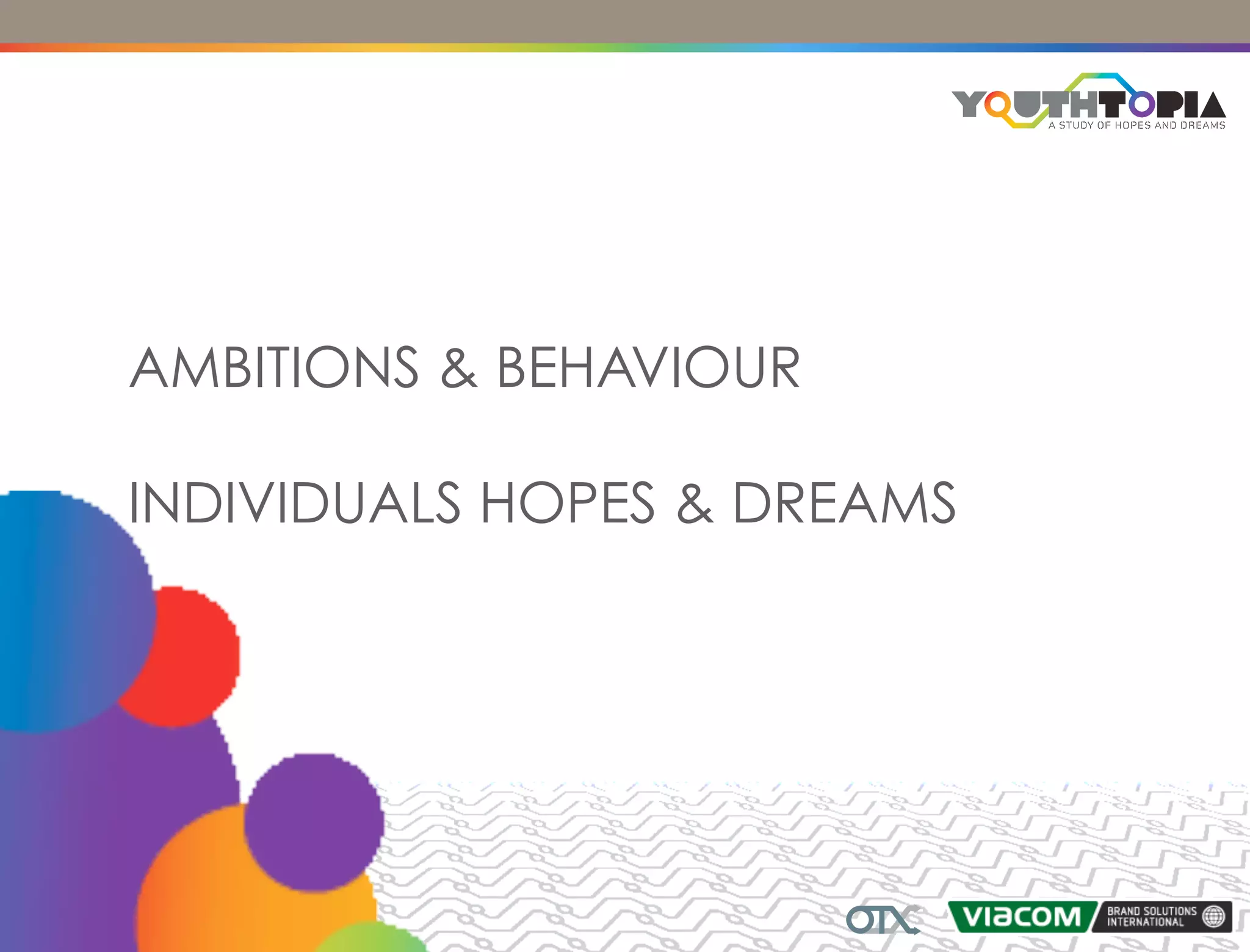 AMBITIONS & BEHAVIOUR
       Hopes and dreams
INDIVIDUALS HOPES & DREAMS
 