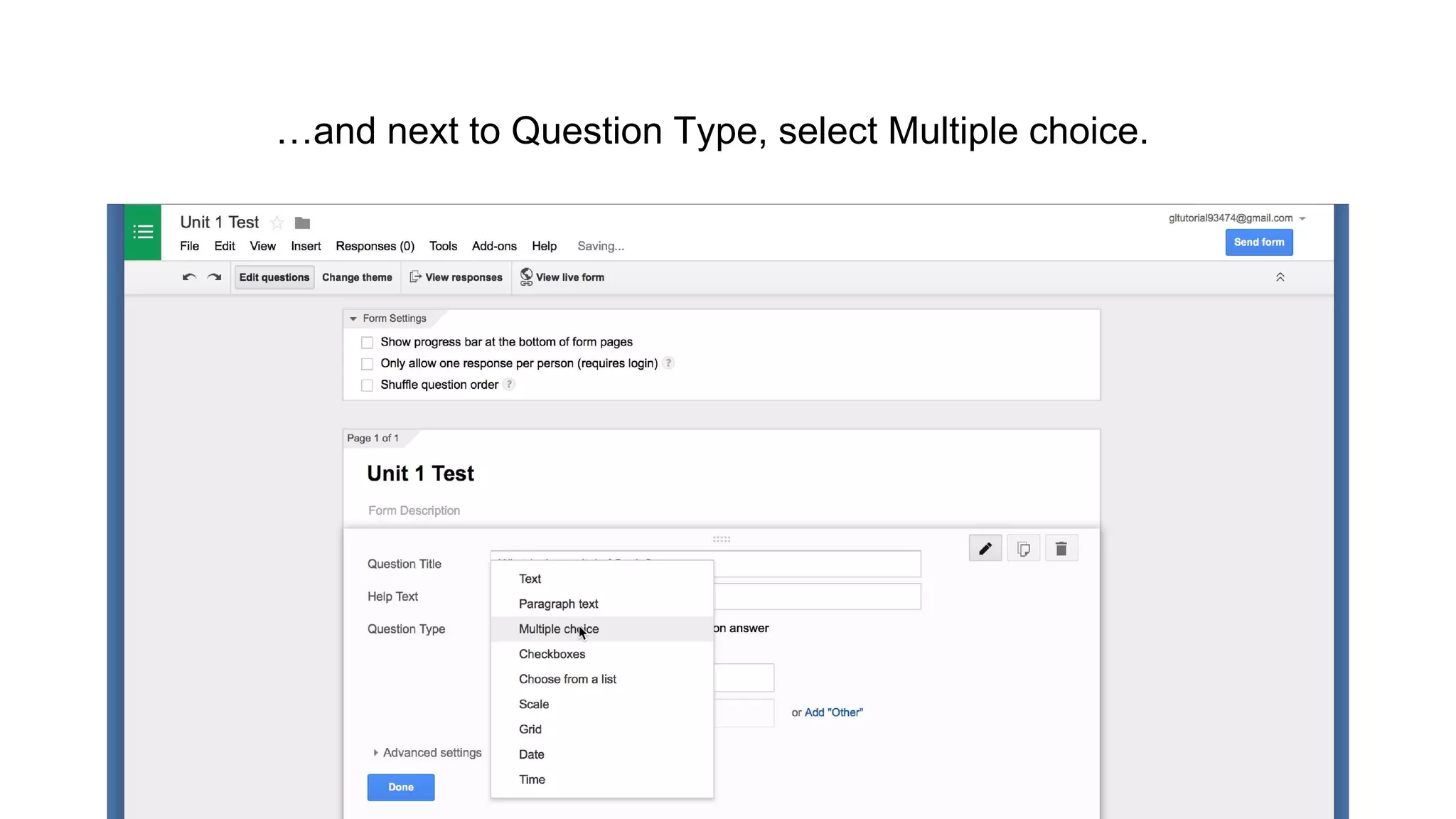 …and next to Question Type, select Multiple choice.
 