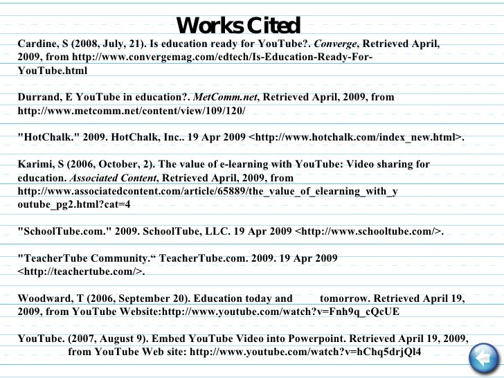 youtube in the classroom works cited youtube video