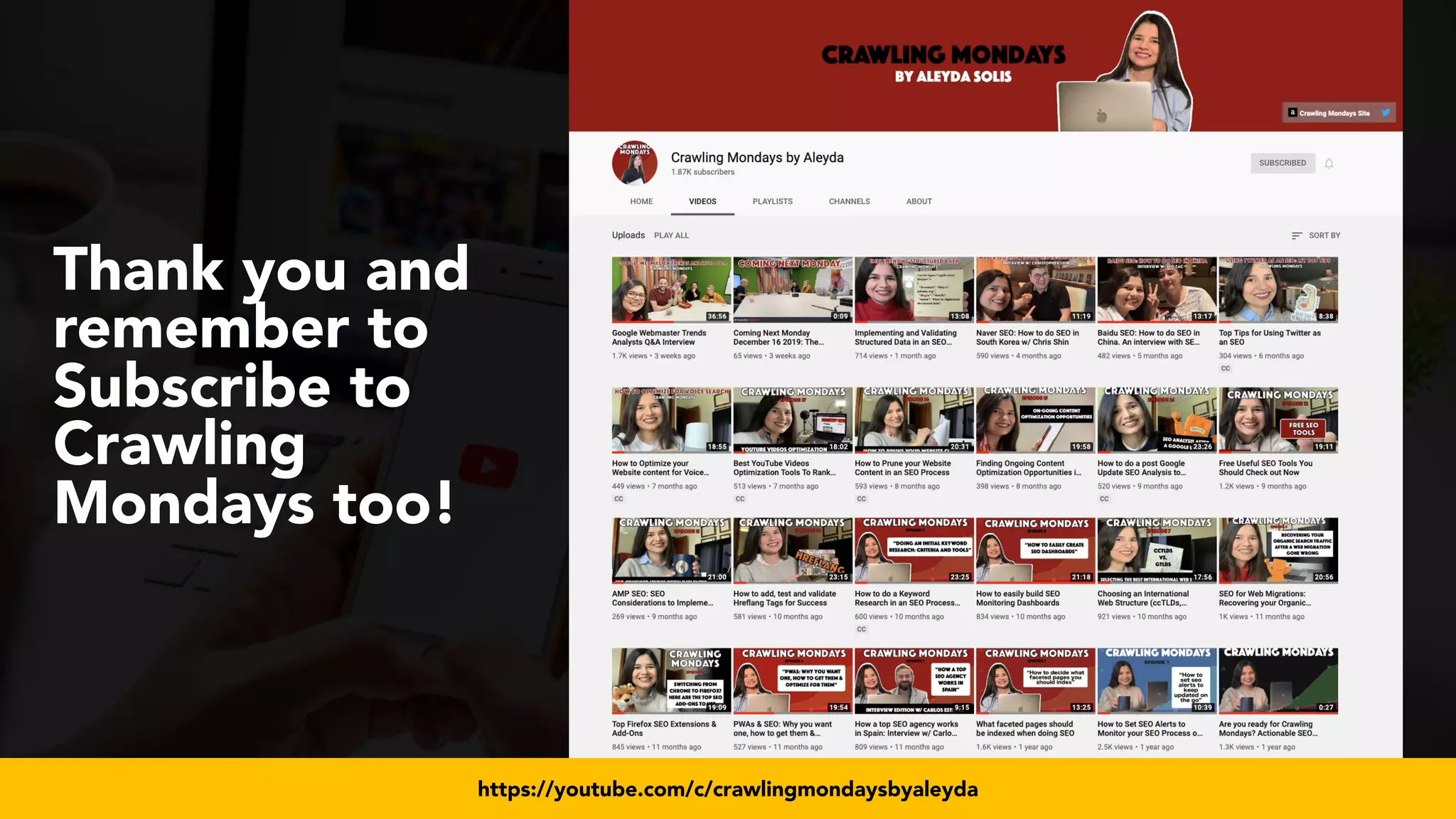 #videoseo at #smxwest by @aleyda from @oraintihttps://youtube.com/c/crawlingmondaysbyaleyda
Thank you and
remember to
Subscribe to
Crawling
Mondays too!
 