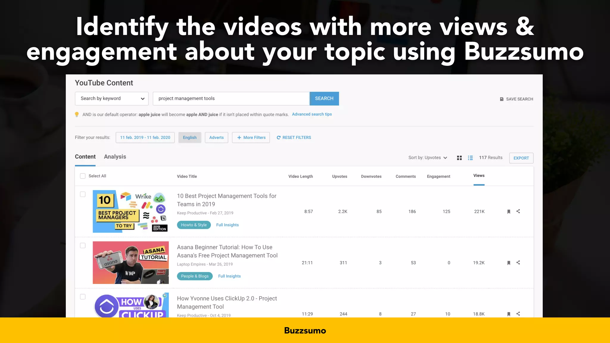 #videoseo at #smxwest by @aleyda from @oraintiBuzzsumo
Identify the videos with more views &
engagement about your topic using Buzzsumo
 