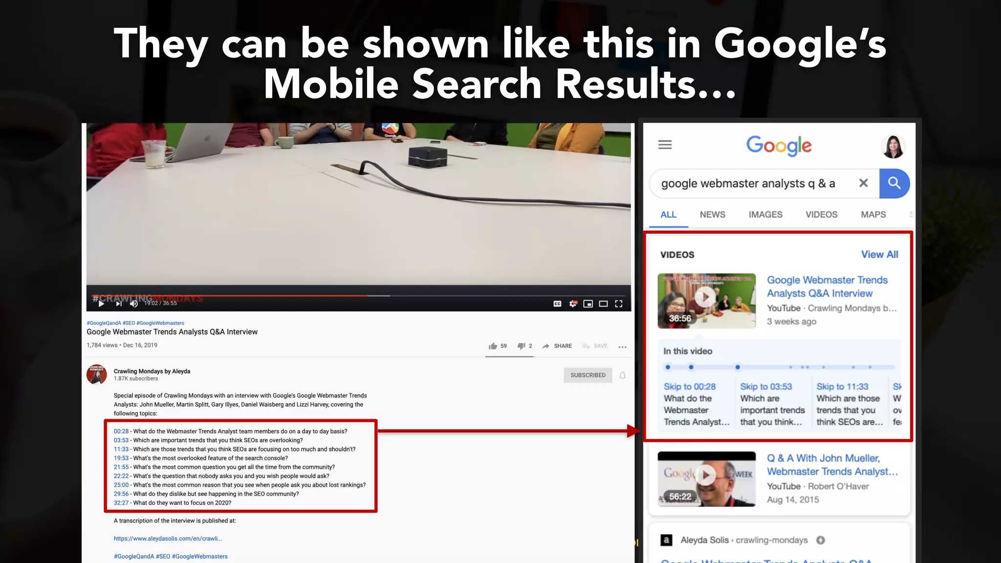#videoseo at #smxwest by @aleyda from @orainti
They can be shown like this in Google’s
Mobile Search Results…
 