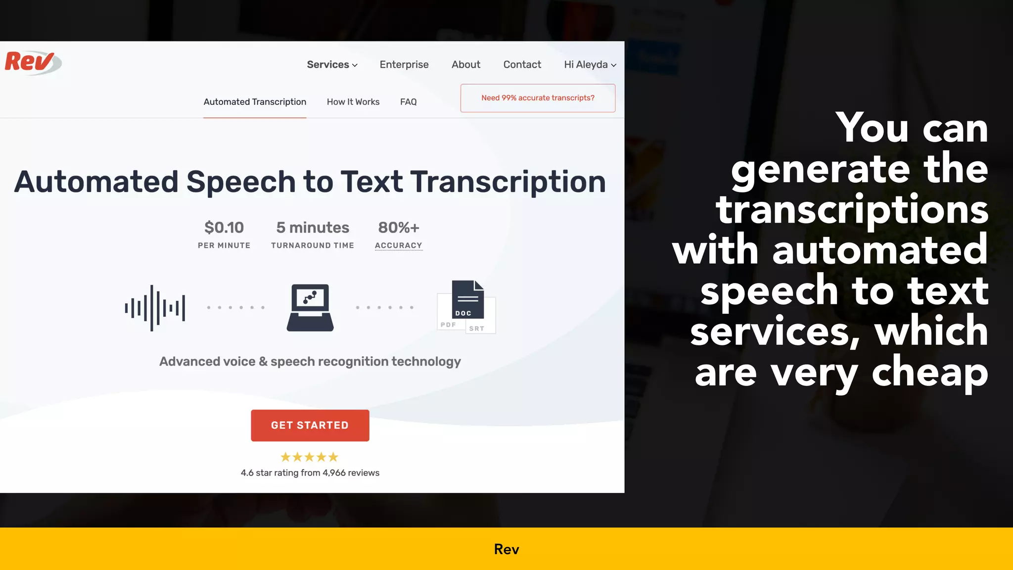 #videoseo at #smxwest by @aleyda from @orainti
You can
generate the
transcriptions
with automated
speech to text
services, which
are very cheap
Rev
 