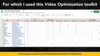 #videoseo at #smxwest by @aleyda from @orainti
For which I used this Video Optimization toolkit
https://docs.google.com/sp...