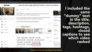 #videoseo at #smxwest by @aleyda from @orainti
I included the
same
“dummy” text
in the title,
description,
tags, hashtags,...