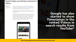 #videoseo at #smxwest by @aleyda from @orainti
Google has also
started to show
Timestamps in the
ranked Videos in
search results from
YouTube*
https://blog.google/products/search/key-moments-video-search/
 