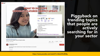 #videoseo at #smxwest by @aleyda from @oraintihttps://www.youtube.com/watch?v=A6oUH5JZkRg
Piggyback on
trending topics
that people are
actively
searching for in
your sector
 