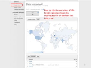 Pour ce client exportateur à 98%
                  l’origine géographique des
                  internautes est un élément très
                  important




Xavier ROUCHAUD       www.easi-ie.com                11
 