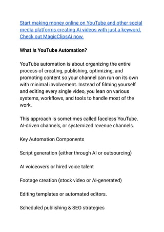 YouTube Automation: Build Passive Income with AI content creation. | PDF