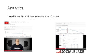 Analytics
• Audience Retention – Improve Your Content
 