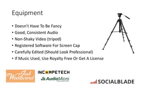 Equipment
• Doesn’t Have To Be Fancy
• Good, Consistent Audio
• Non-Shaky Video (tripod)
• Registered Software For Screen ...