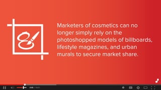 Marketersofcosmeticscanno
longersimplyrelyonthe
photoshoppedmodelsofbillboards,
lifestylemagazines,andurban
muralstosecuremarketshare.
 