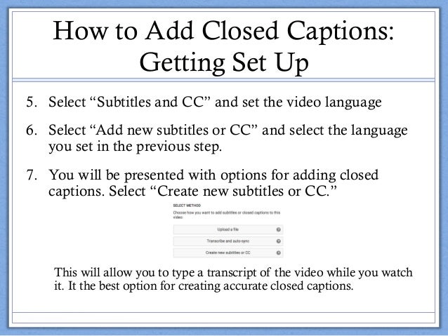 adding closed captioning to youtube video