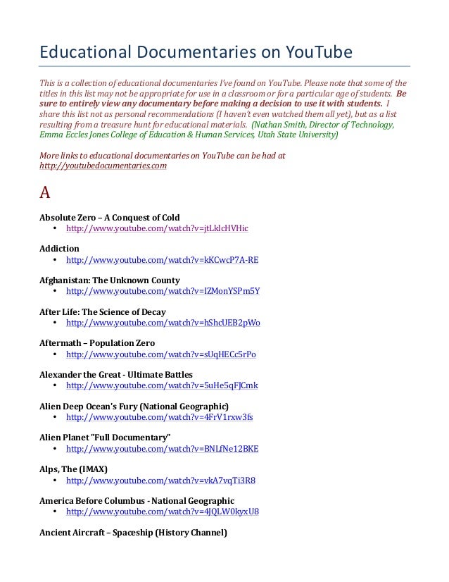 You Tube Documentaries