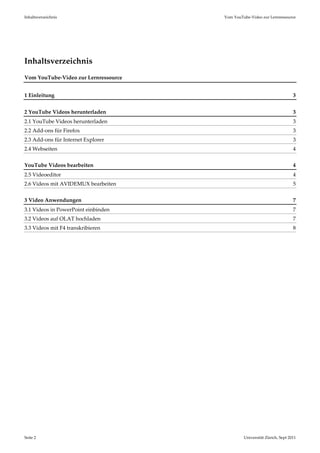 Inhaltsverzeichnis                     Vom YouTube‐Video zur Lernressource 
 




Inhaltsverzeichnis 
Vom YouTube‐Video zu...