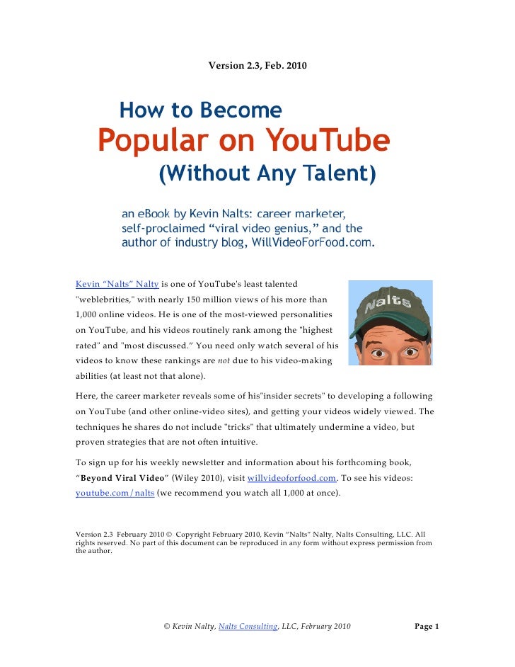 How To Become Popular On Youtube Without Any Talent V2 By Kevin Nalt