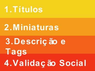 1.Títulos
4.Validação Social
3.Descrição e Tags
2.Miniaturas
 