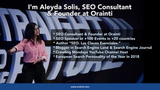 #youtubeseo at #semrushwebinar by @aleyda from @oraintiwww.orainti.com
* SEO Consultant & Founder at Orainti
* SEO Speaker...