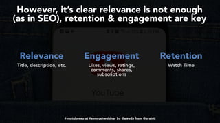 #youtubeseo at #semrushwebinar by @aleyda from @orainti
However, it’s clear relevance is not enough  
(as in SEO), retenti...