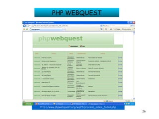 PHP WEBQUEST http://www.phpwebquest.org/wq25/procesa_index_todas.php   