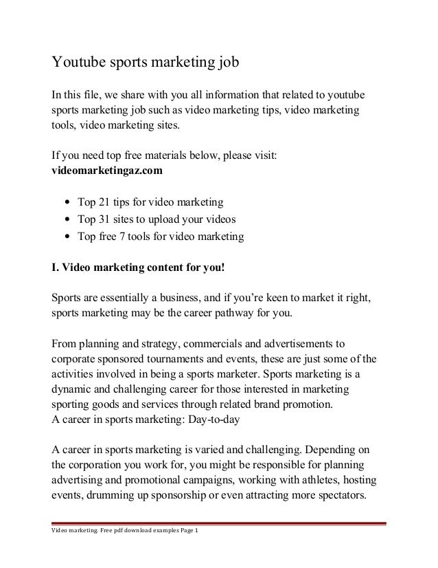 Youtube sports marketing job