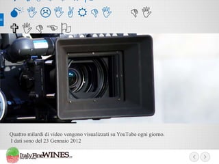 QUATTRO
MILIARDI
VIDEO

DI

Quattro milardi di video vengono visualizzati su YouTube ogni giorno.
I dati sono del 23 Gennaio 2012

 