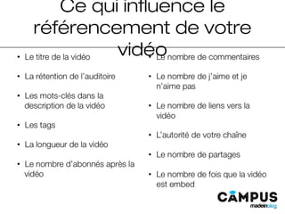 Ce qui influence le
référencement de votre
vidéo
 